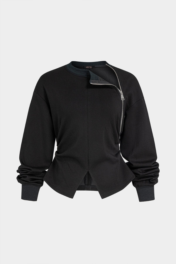 Sweater met ronde hals, rits en lange mouwen