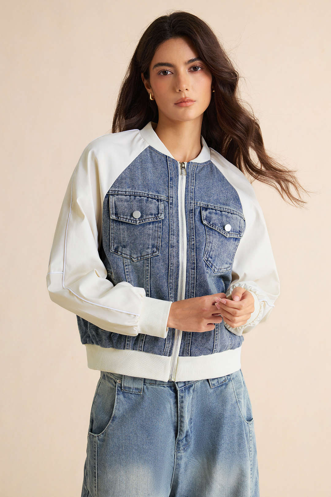 Juul - Denim patchwork jasje met rits