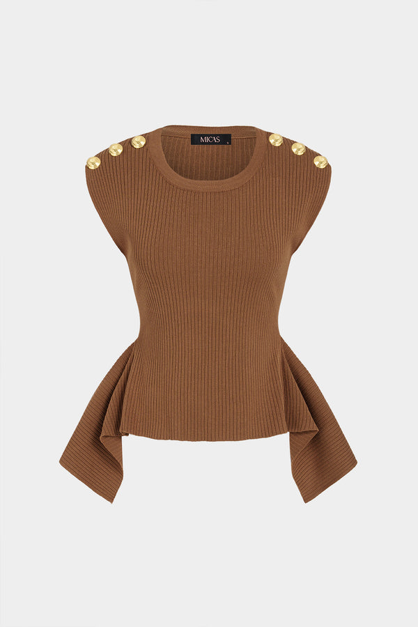 Amira - Gebreide metallic tanktop met ronde hals en knoopjes