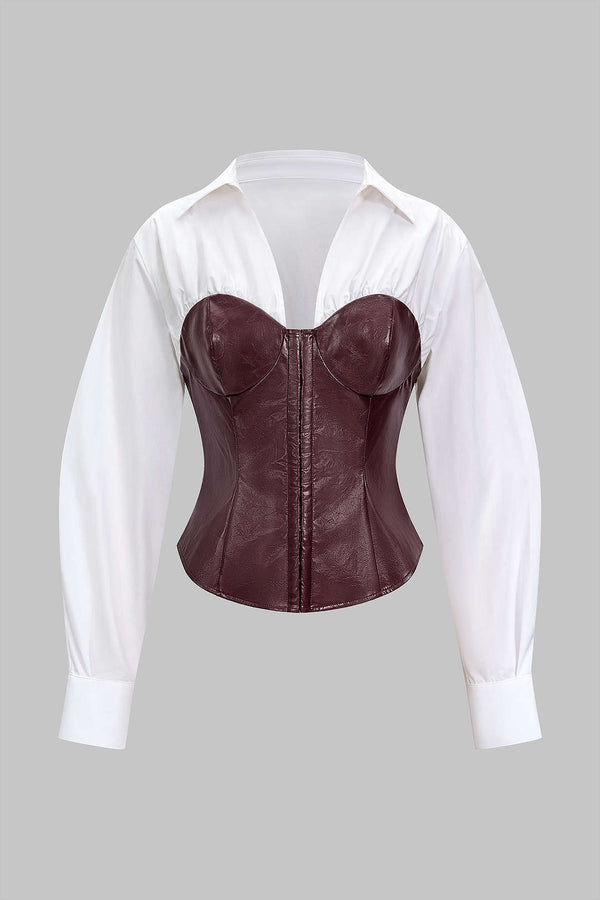 Leren-look patchwork blouse met getailleerde pasvorm