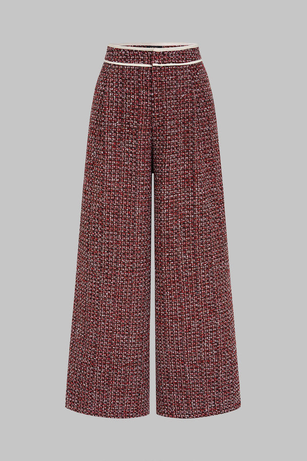 Tweed broek met hoge taille en wijde pijpen