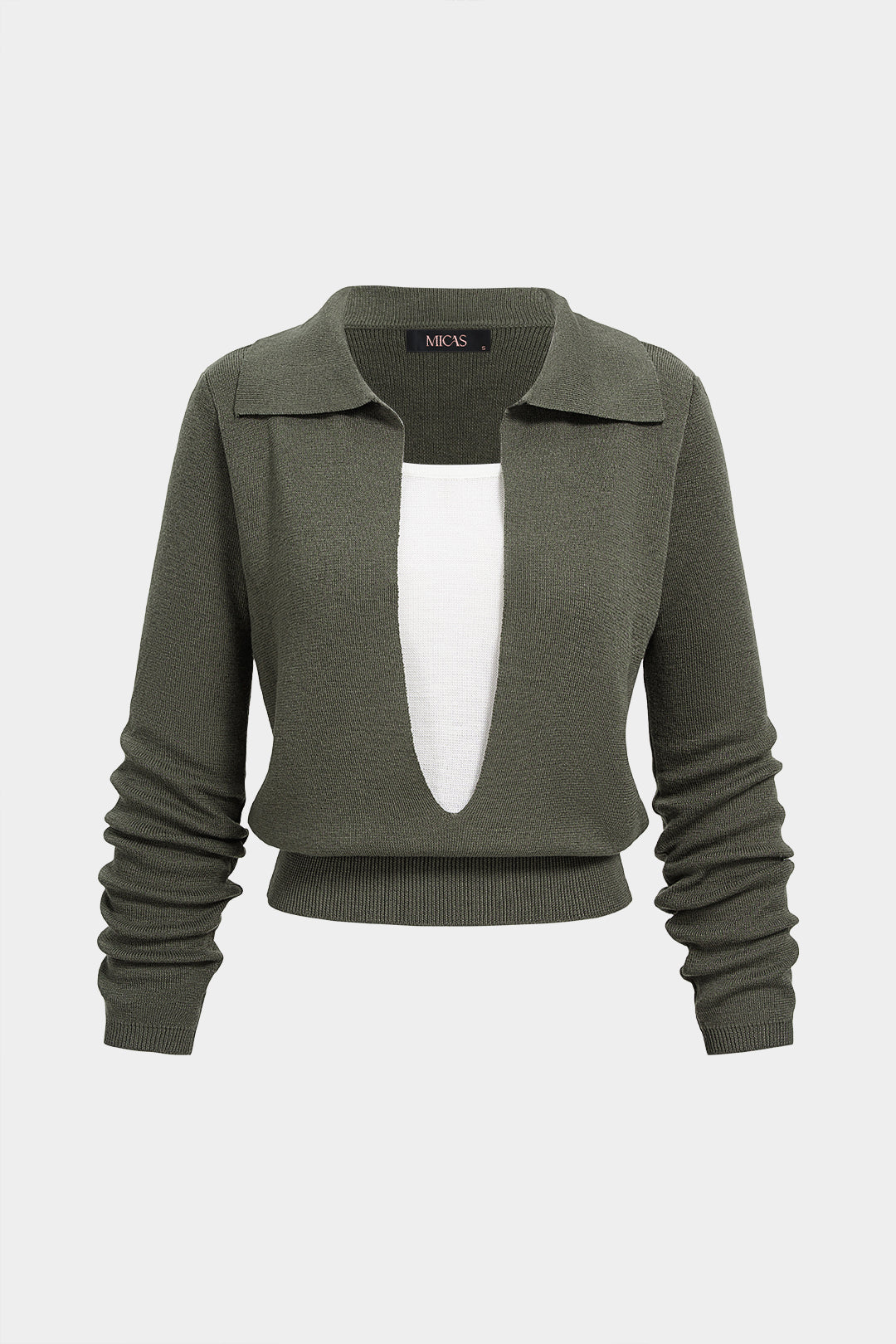 Gebreide top met revers en lange mouwen