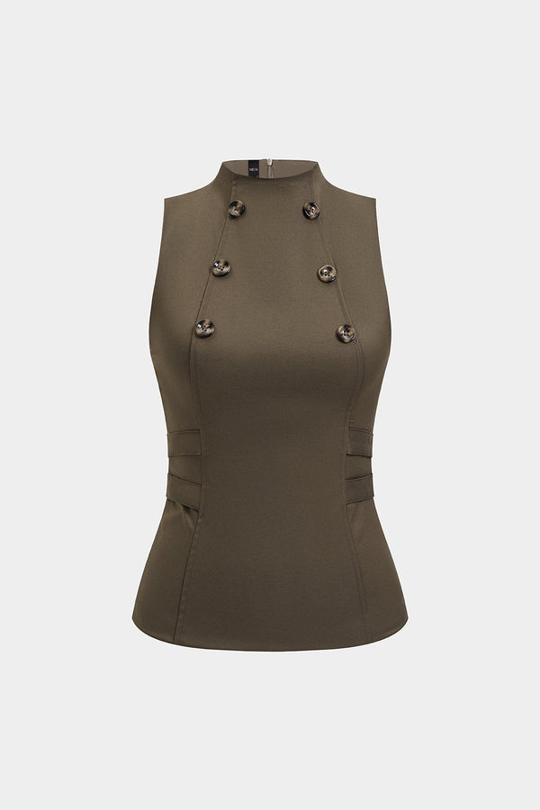 Gilet met opstaande kraag, knoopjes en rits
