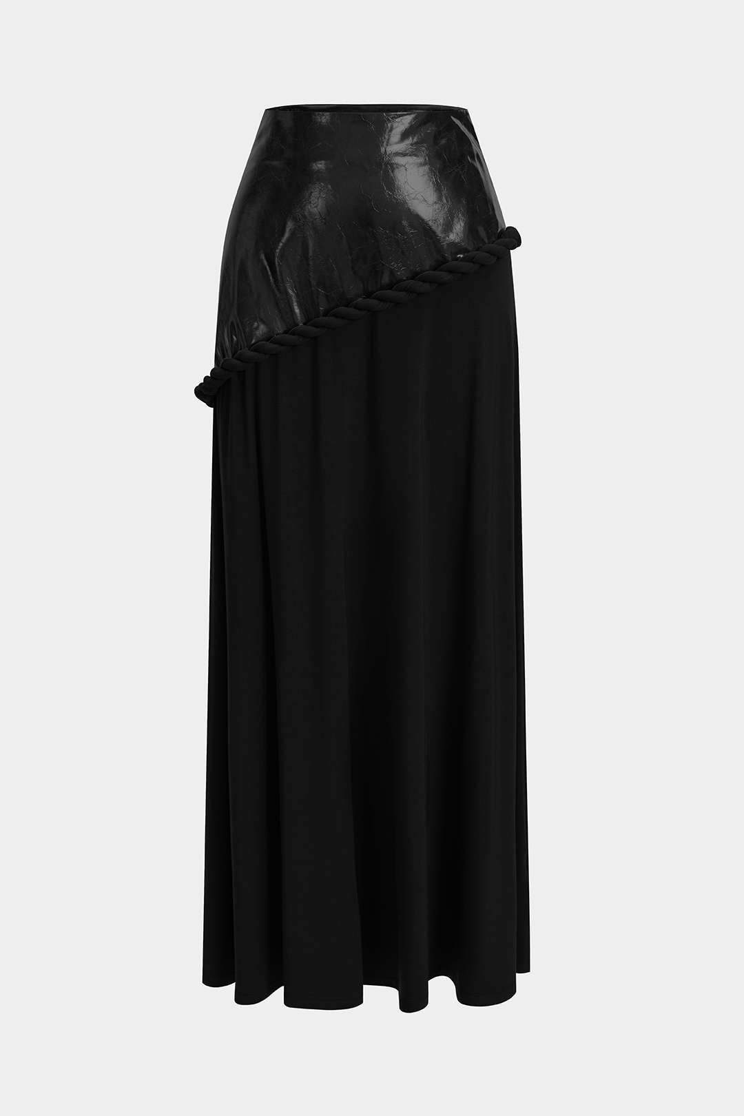 Leren-look patchwork rok met rits en gedraaid detail