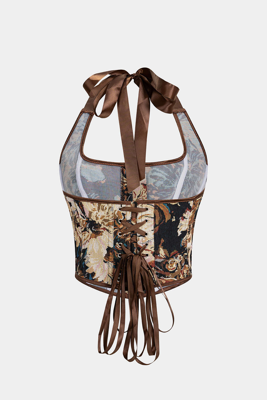 Jacquard top met halternek en open rug