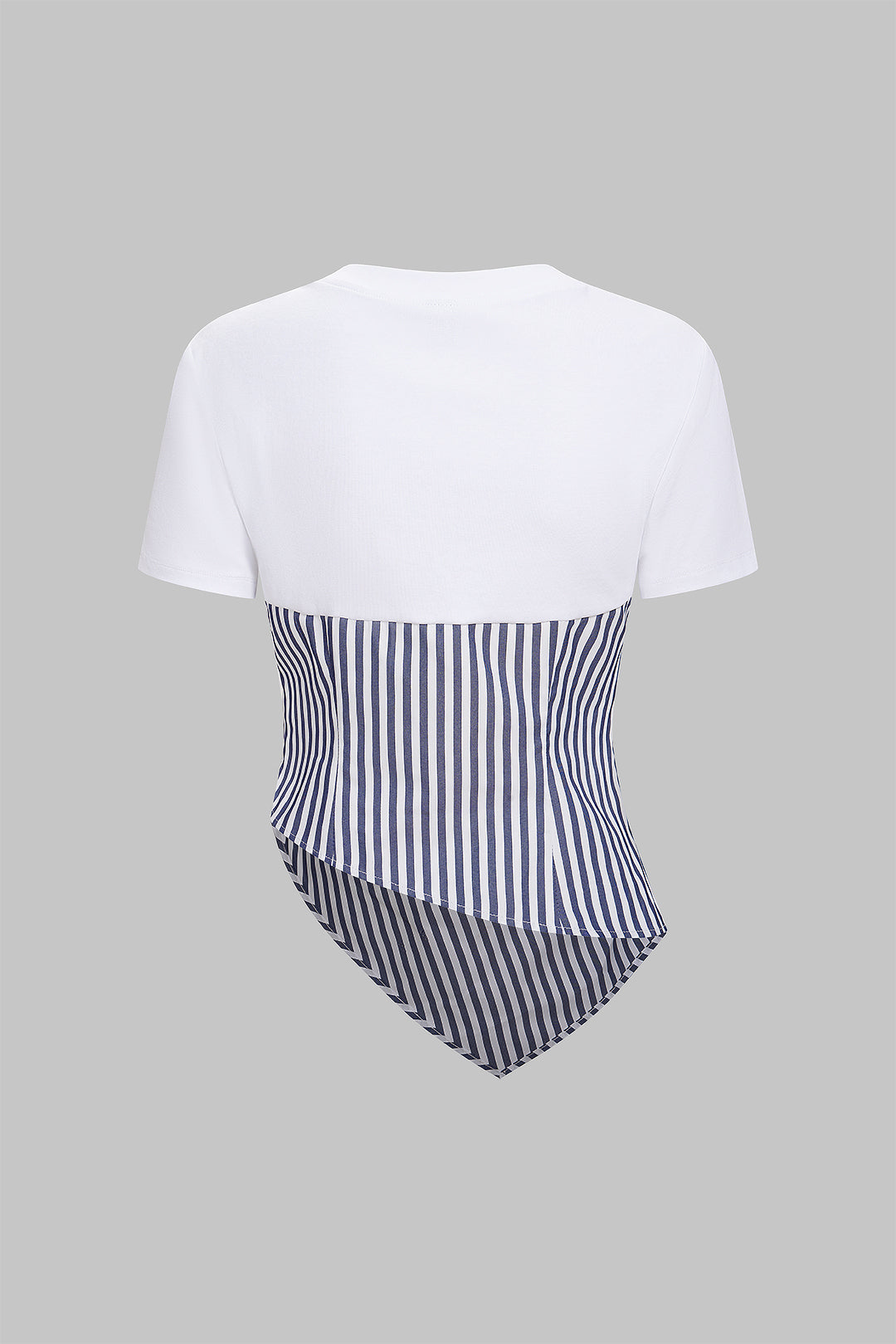 Gestreept asymmetrisch T-shirt met ronde hals en ruches