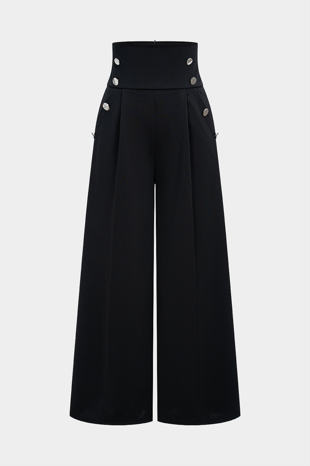 Effen broek met knoopjes, hoge taille en wijde pijpen