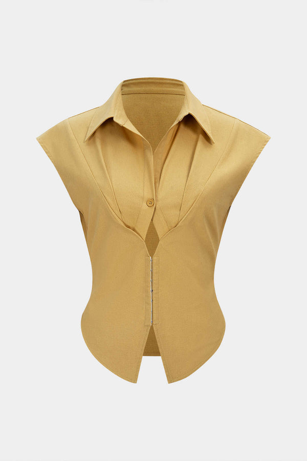 Linnen tanktop met revers, uitsnijding en knoopjes