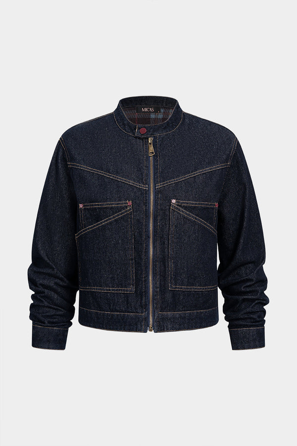Denim geruit jasje met rits