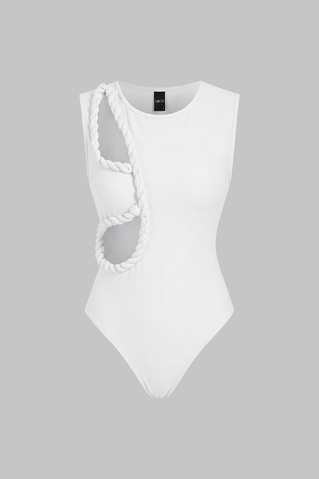 Mouwloze body met ronde hals, gedraaid detail en knoopdetail