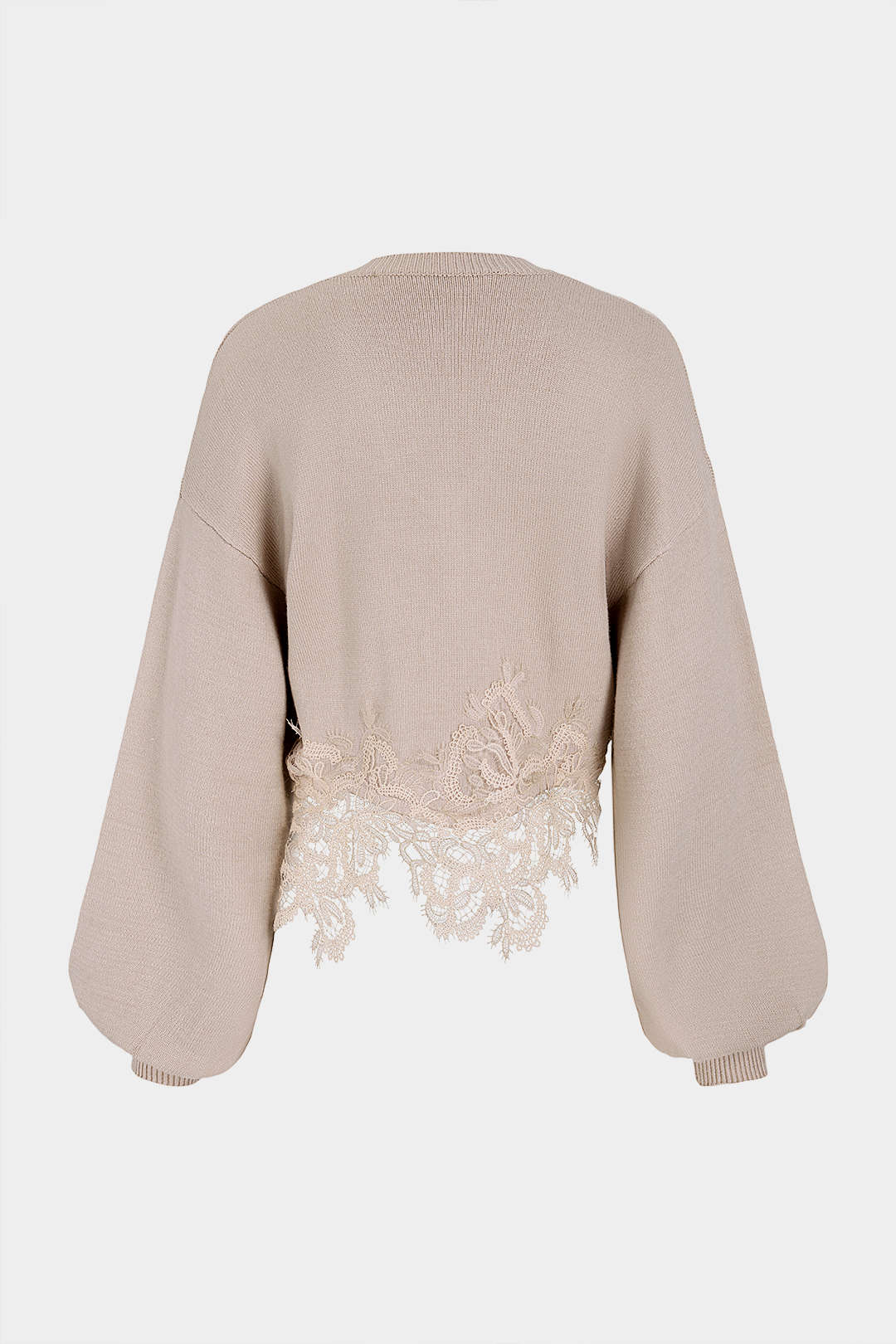 Lara - Gebreide patchwork top met kant, V-hals en lange mouwen