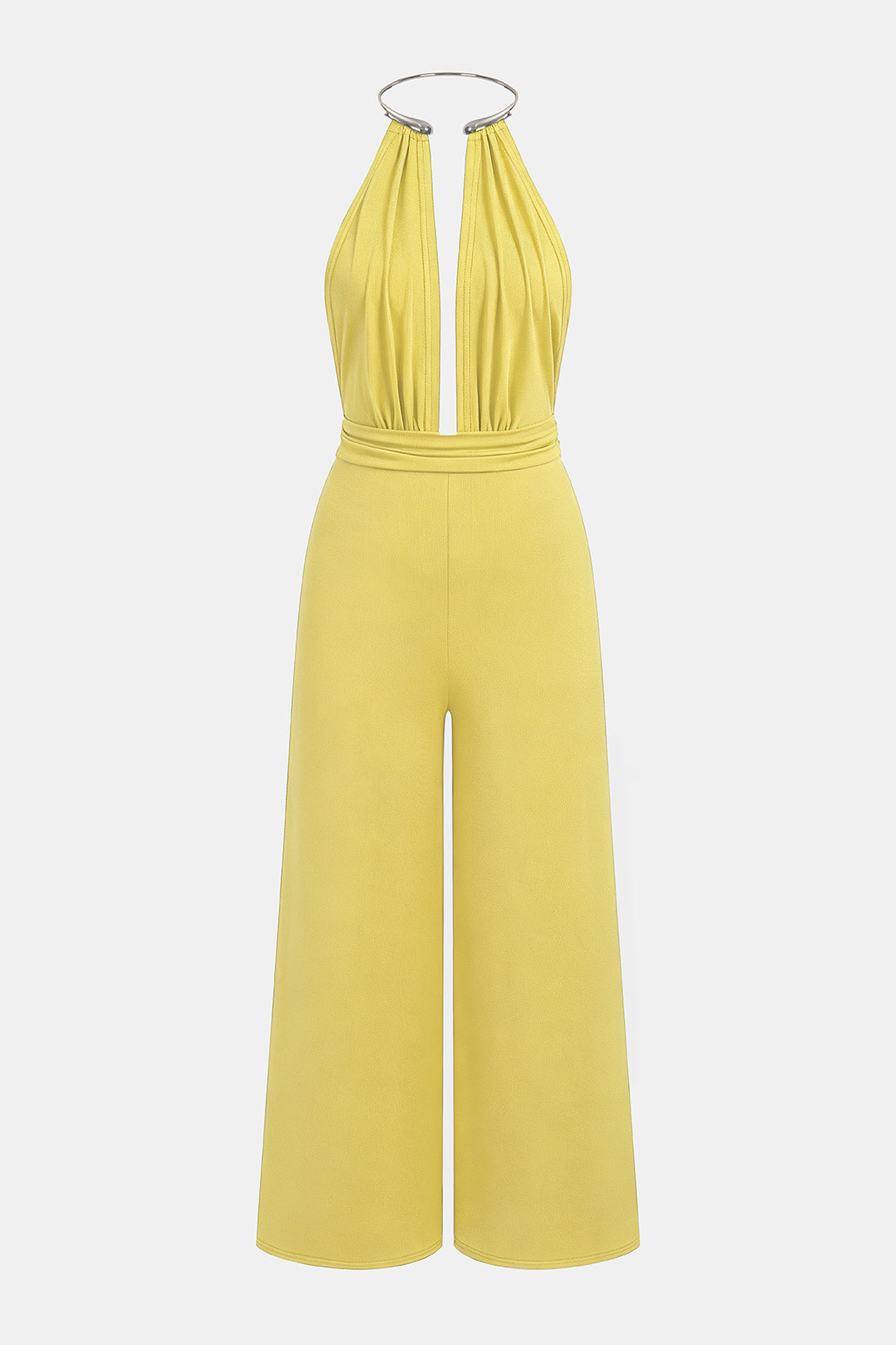 Metallic mouwloze jumpsuit met halternek en open rug