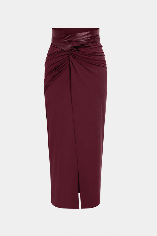 Kiki - Leren-look patchwork rok met ruches