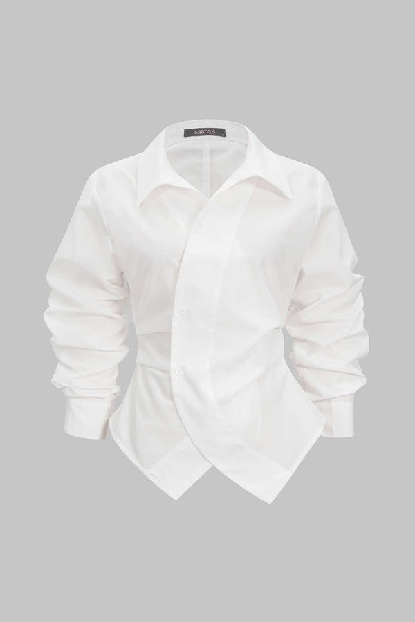 Blouse met knoopjes, ruches en lange mouwen