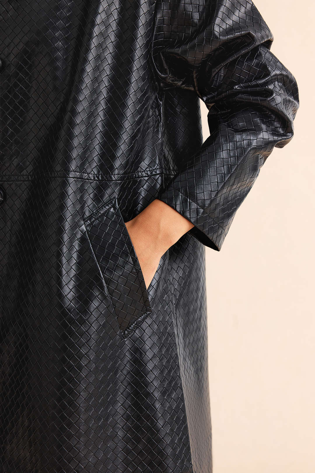 Leren-look jas met knoopjes