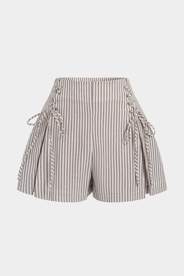 Gestreepte short met strik en wijde pijpen