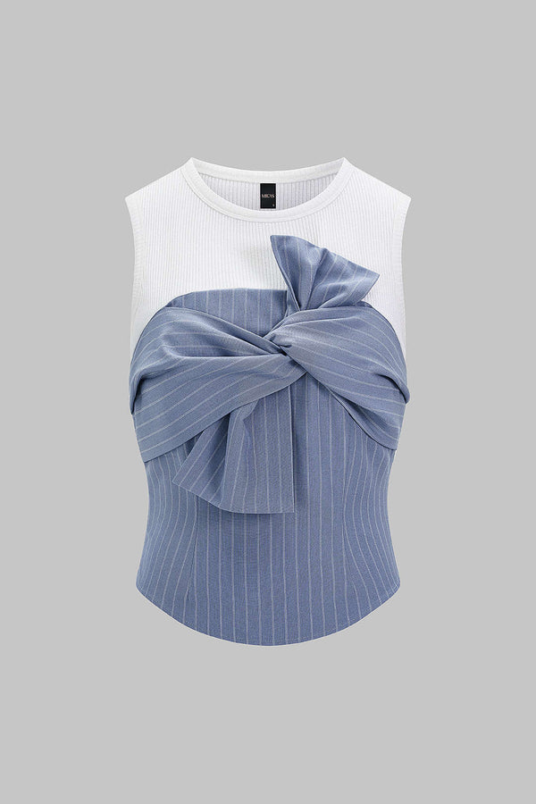 Gestreepte asymmetrische tanktop met knoopdetail