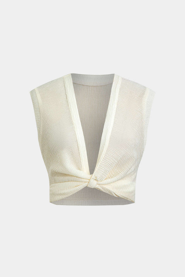 Tanktop met gedraaid detail, knoopdetail en V-hals