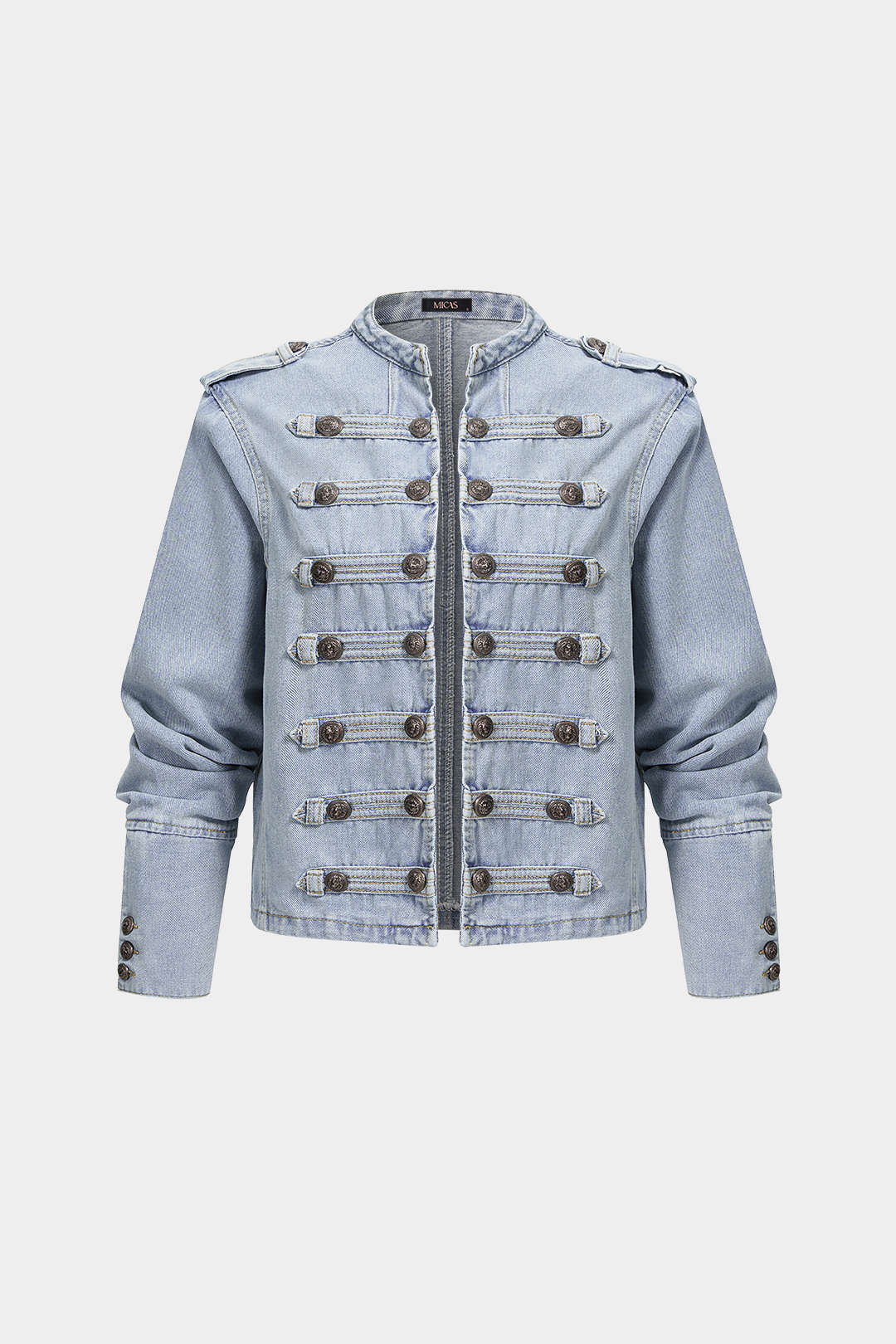 Denim metallic item met knoopjes en ronde hals