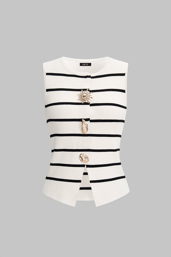 Gebreide gestreepte tanktop met knoopjes