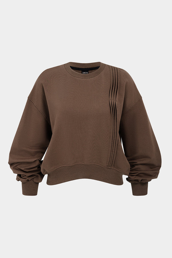 Geplooide sweater met ronde hals