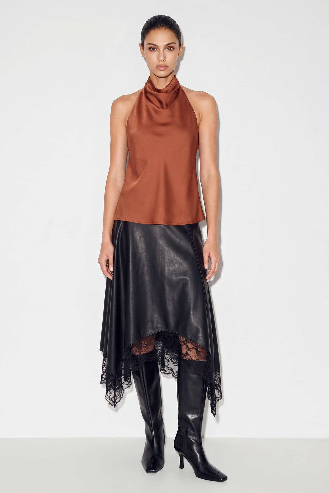 Satijnen tanktop met ruches en open rug