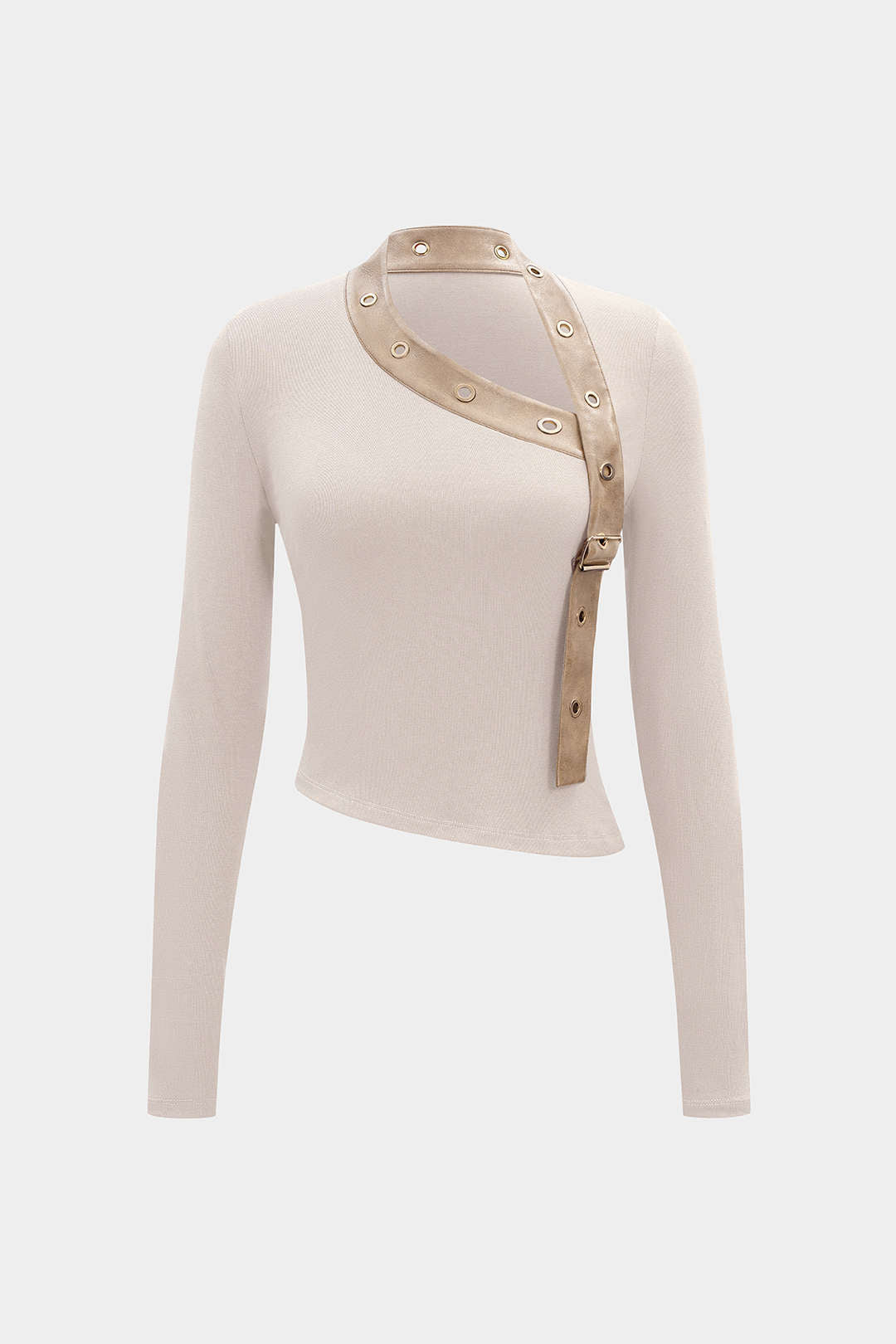 Leren-look metallic top met lange mouwen