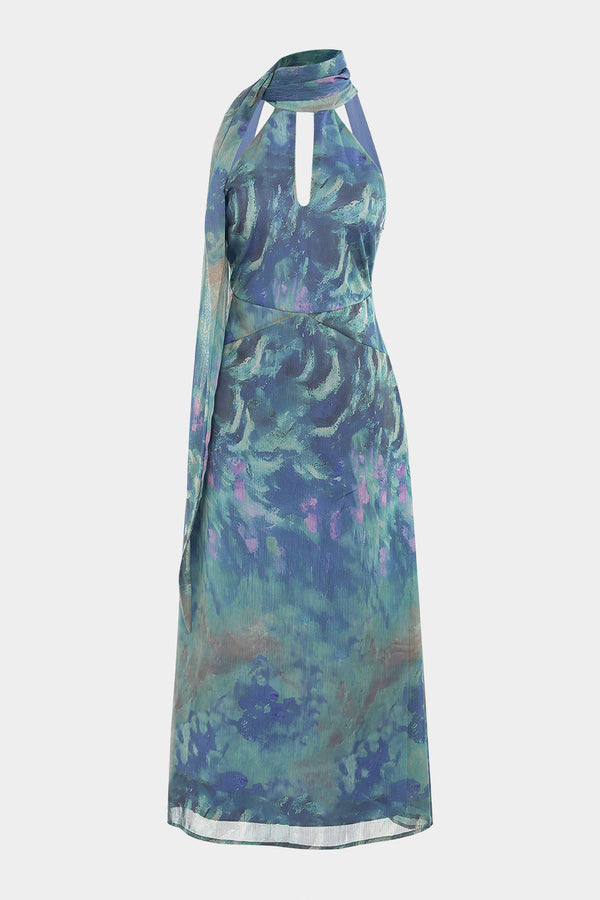 Tie-dye mesh sjaal met halternek en uitsnijding