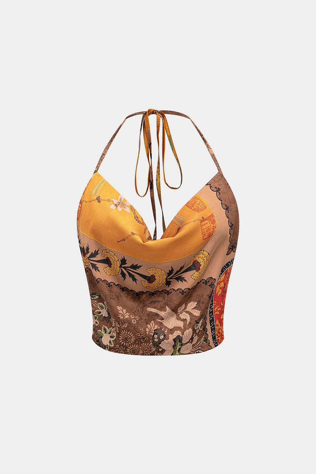 Bloemenprint top met halternek en open rug