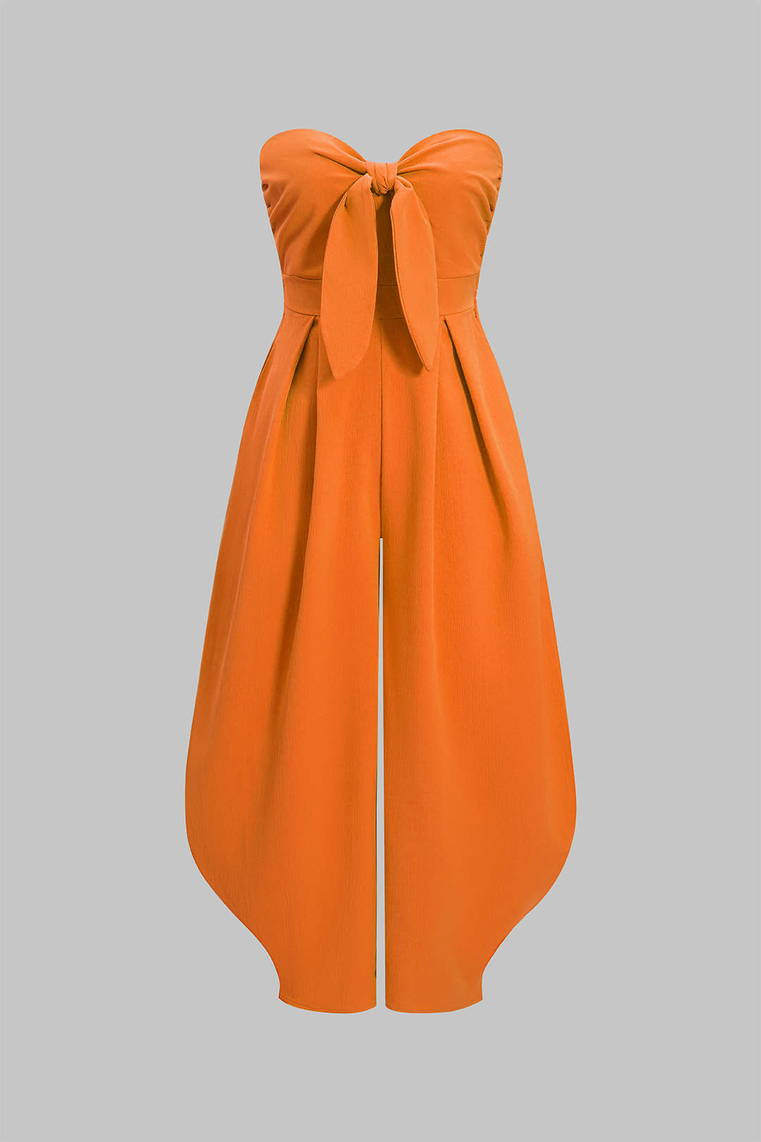 Mouwloze jumpsuit met strapless pasvorm, strik en ruches