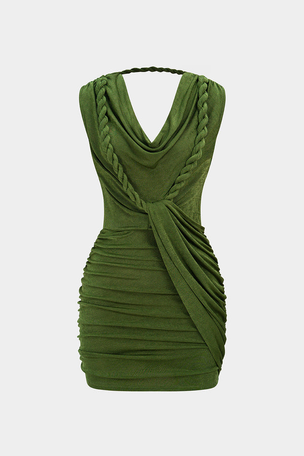 Asymmetrische mouwloze minijurk met drapering