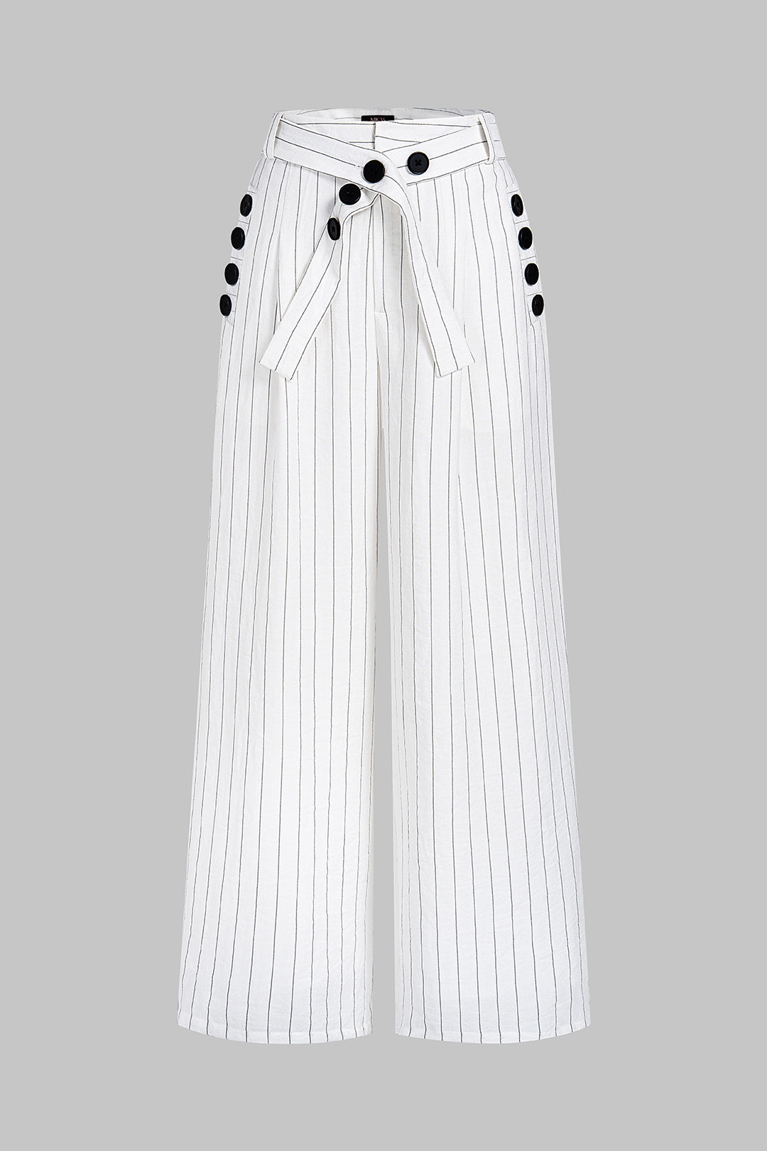Gestreepte broek met hoge taille, knoopjes en wijde pijpen