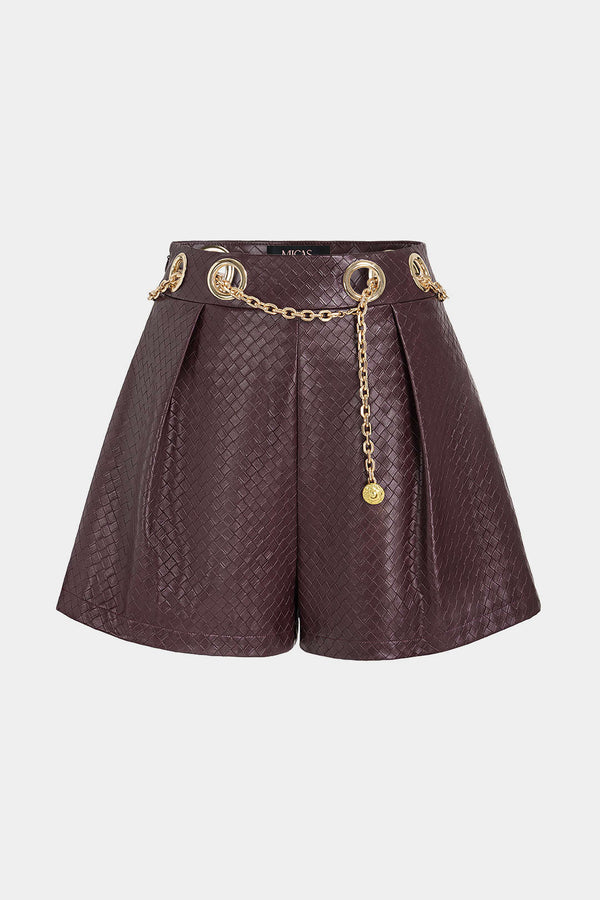 Leren-look metallic short met kettingdetail