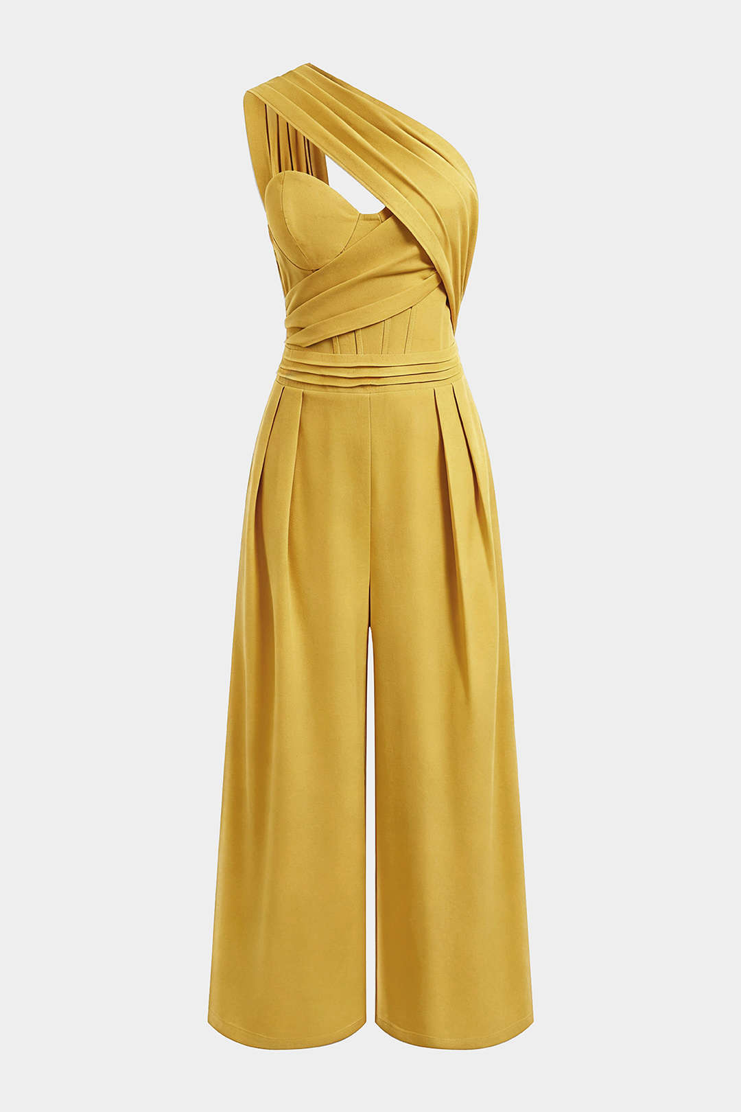 Linnen asymmetrische jumpsuit met één schouder en ruches
