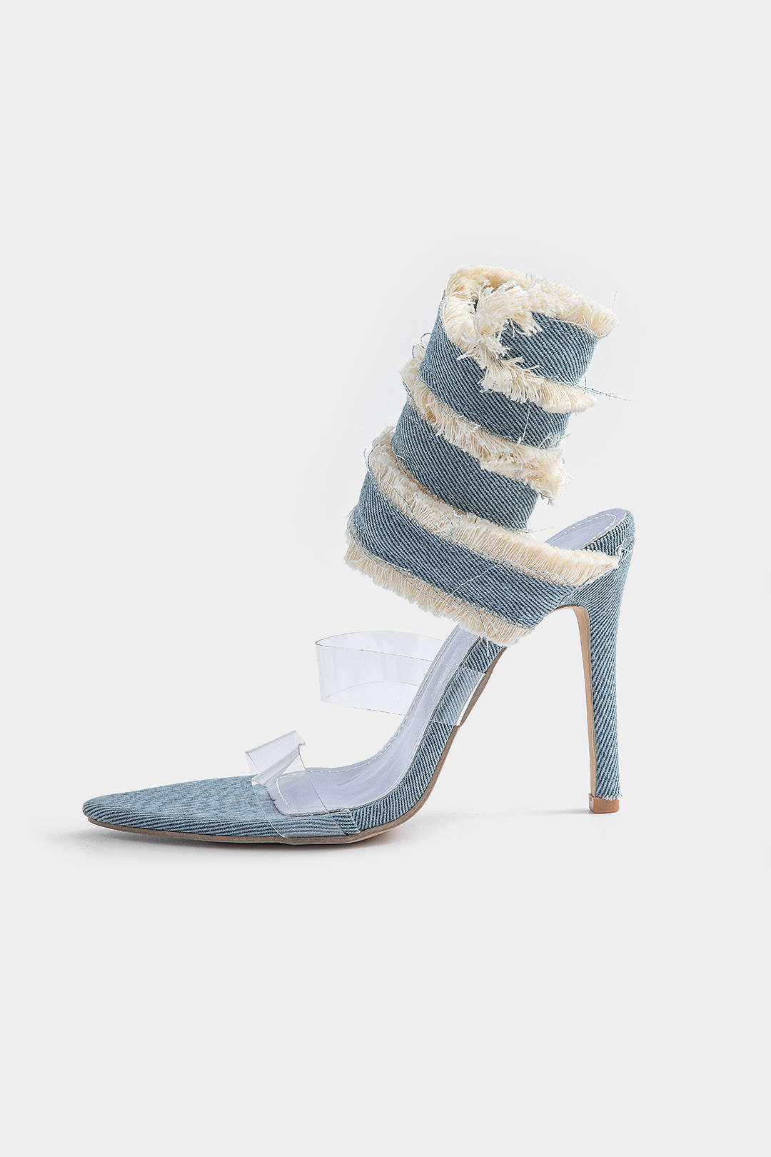 Denim sandalen met kant