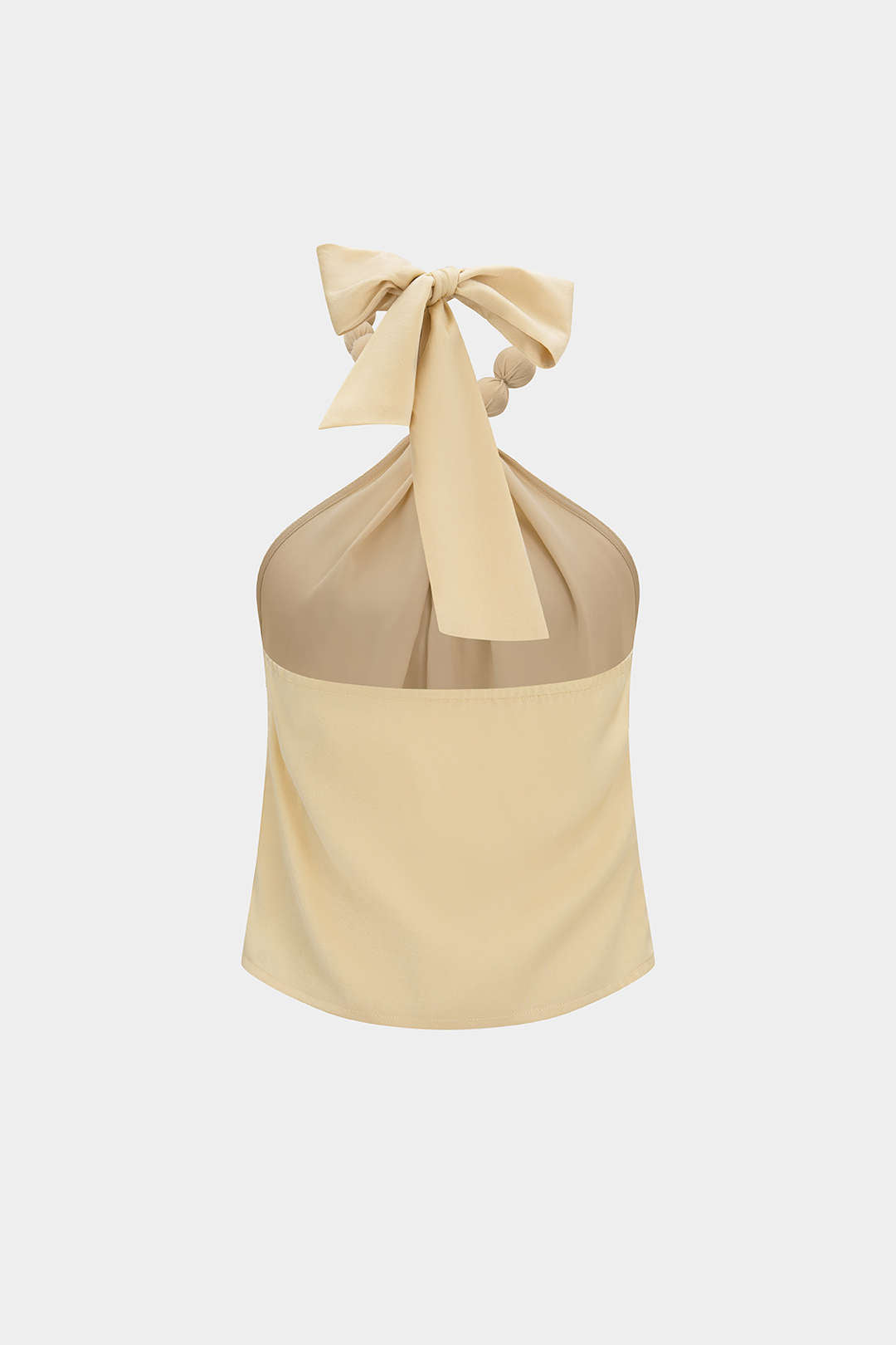 Satijnen tanktop met halternek, strik en ruches