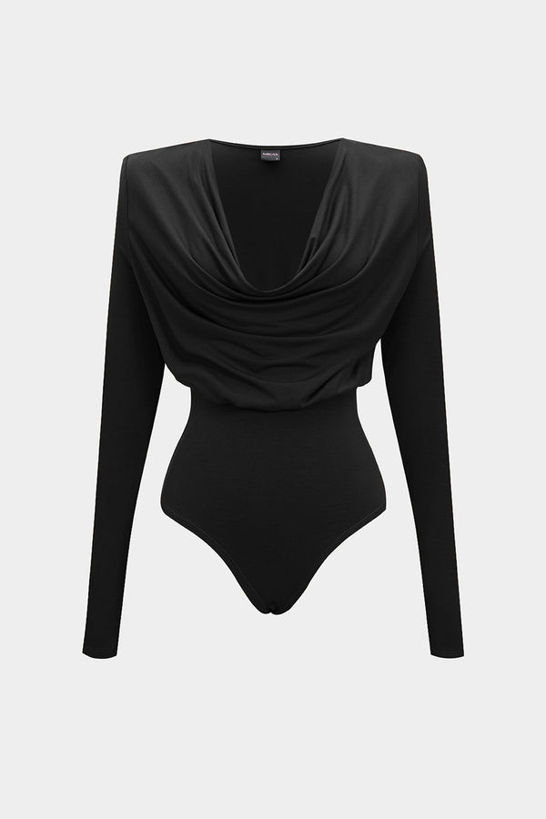 Body met drapering, watervalhals en lange mouwen