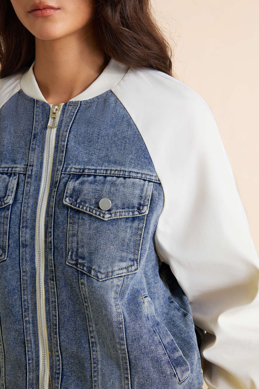 Juul - Denim patchwork jasje met rits