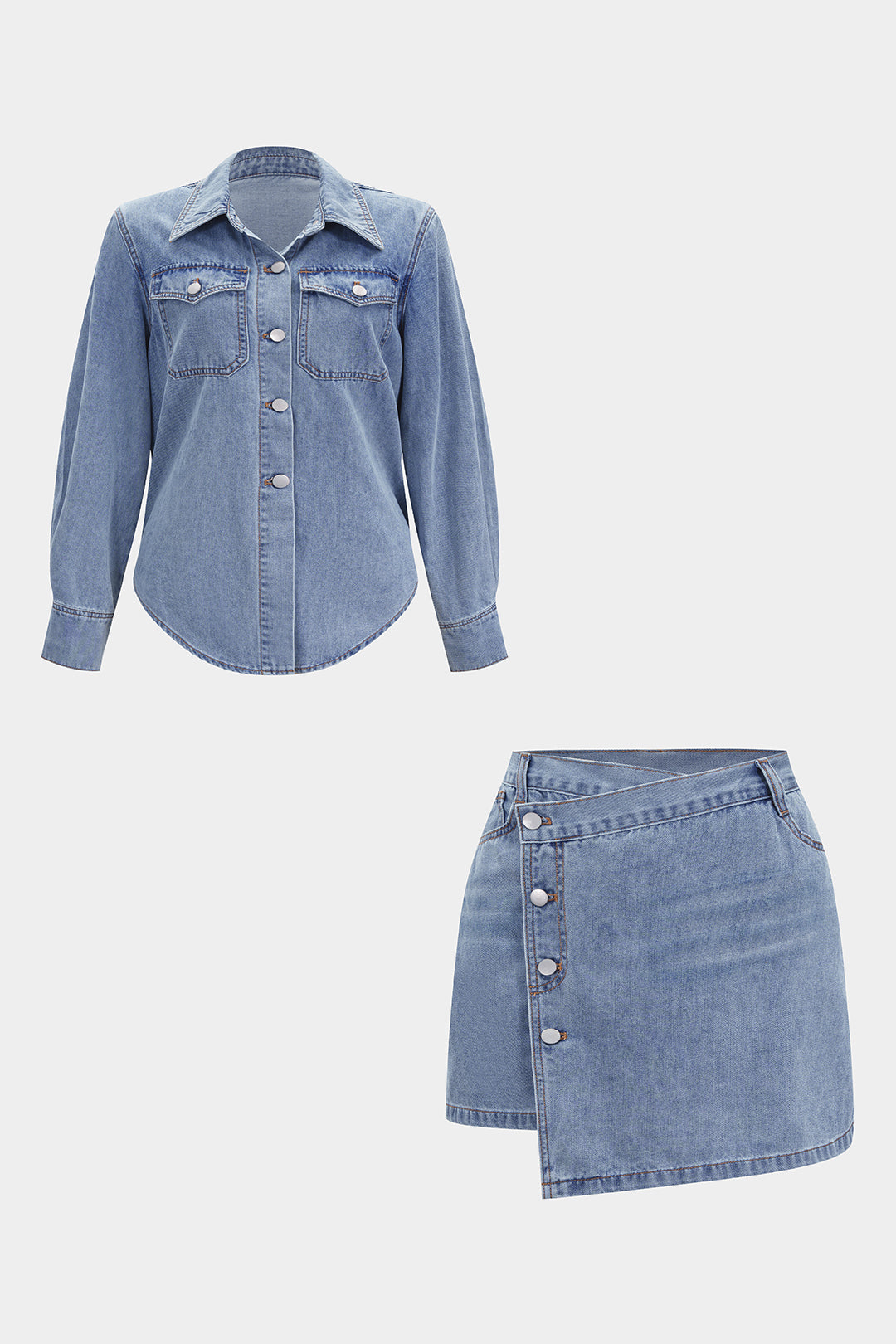 Denim set met blouse en rok
