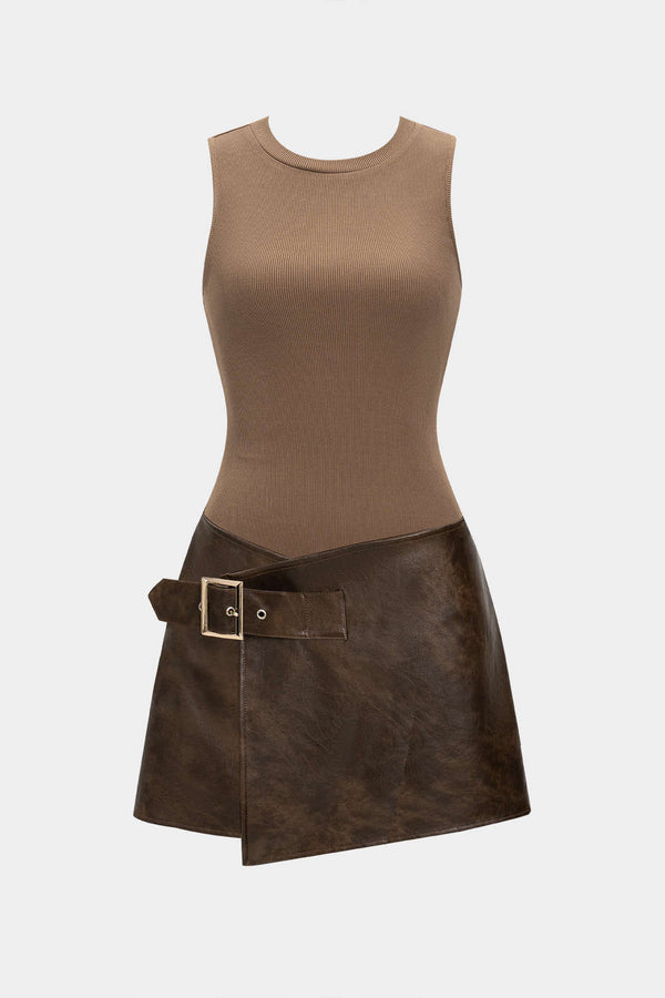 Mila - Leren-look patchwork minijurk