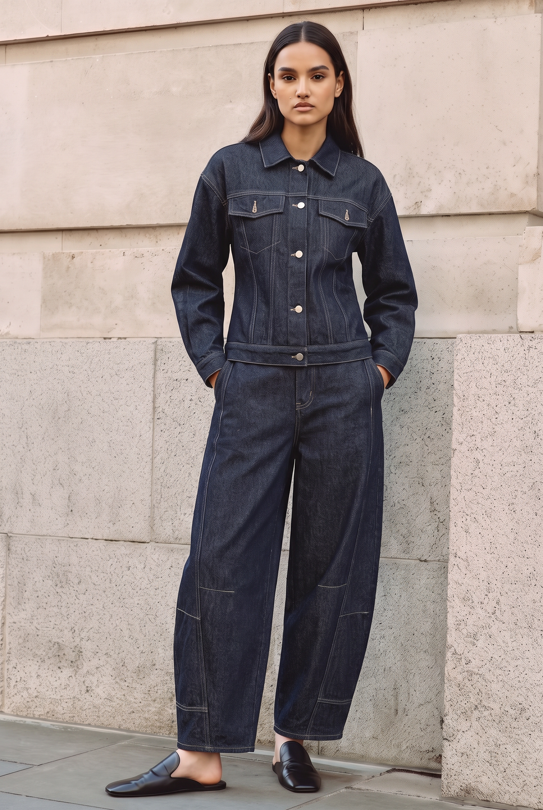 Denim jasje met revers en zakken
