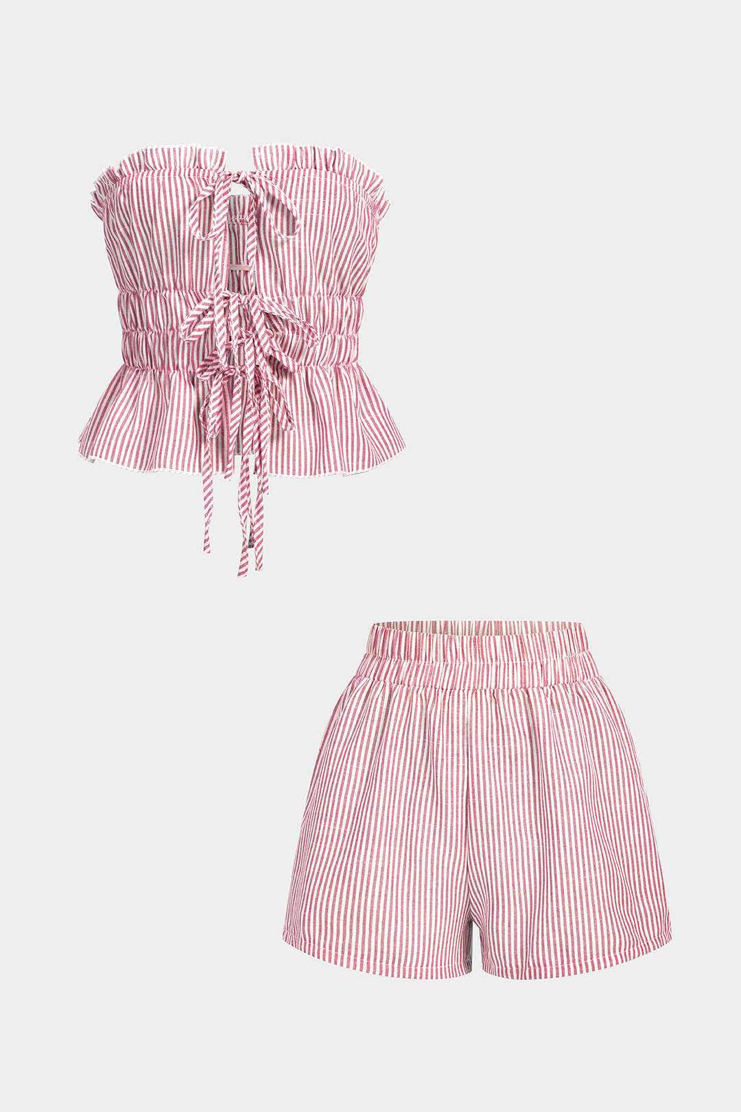 Mae - Gestreepte set met strapless top en short