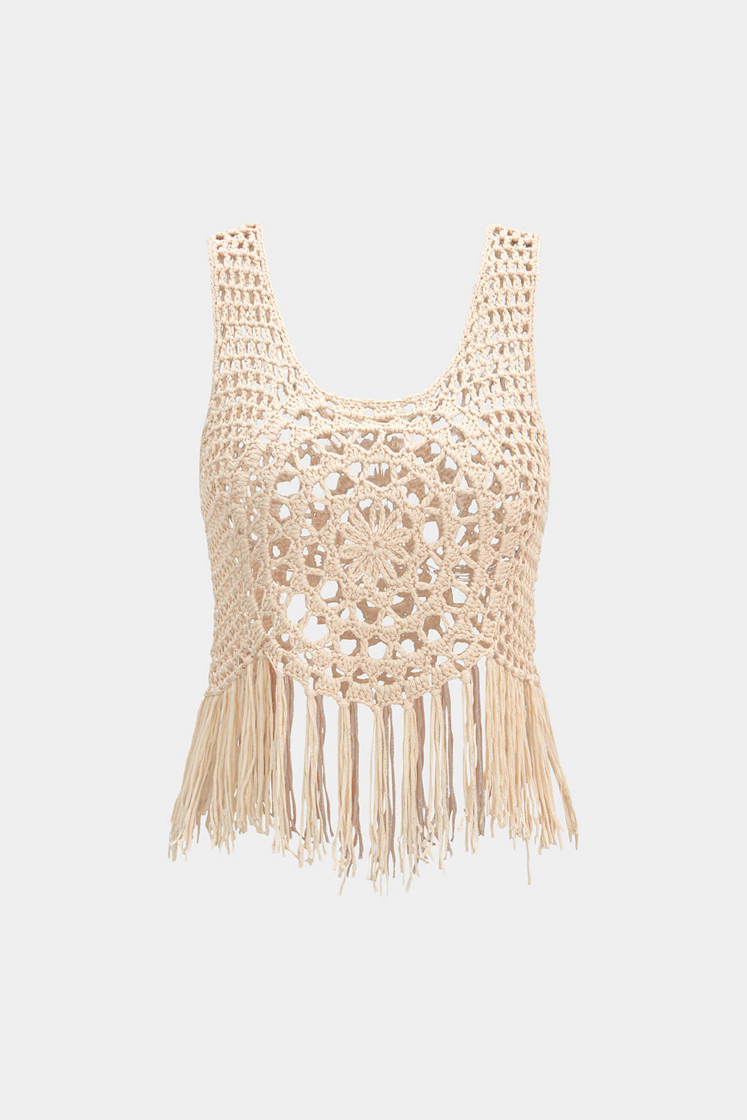 Gebreide tanktop met uitsnijding en franjes