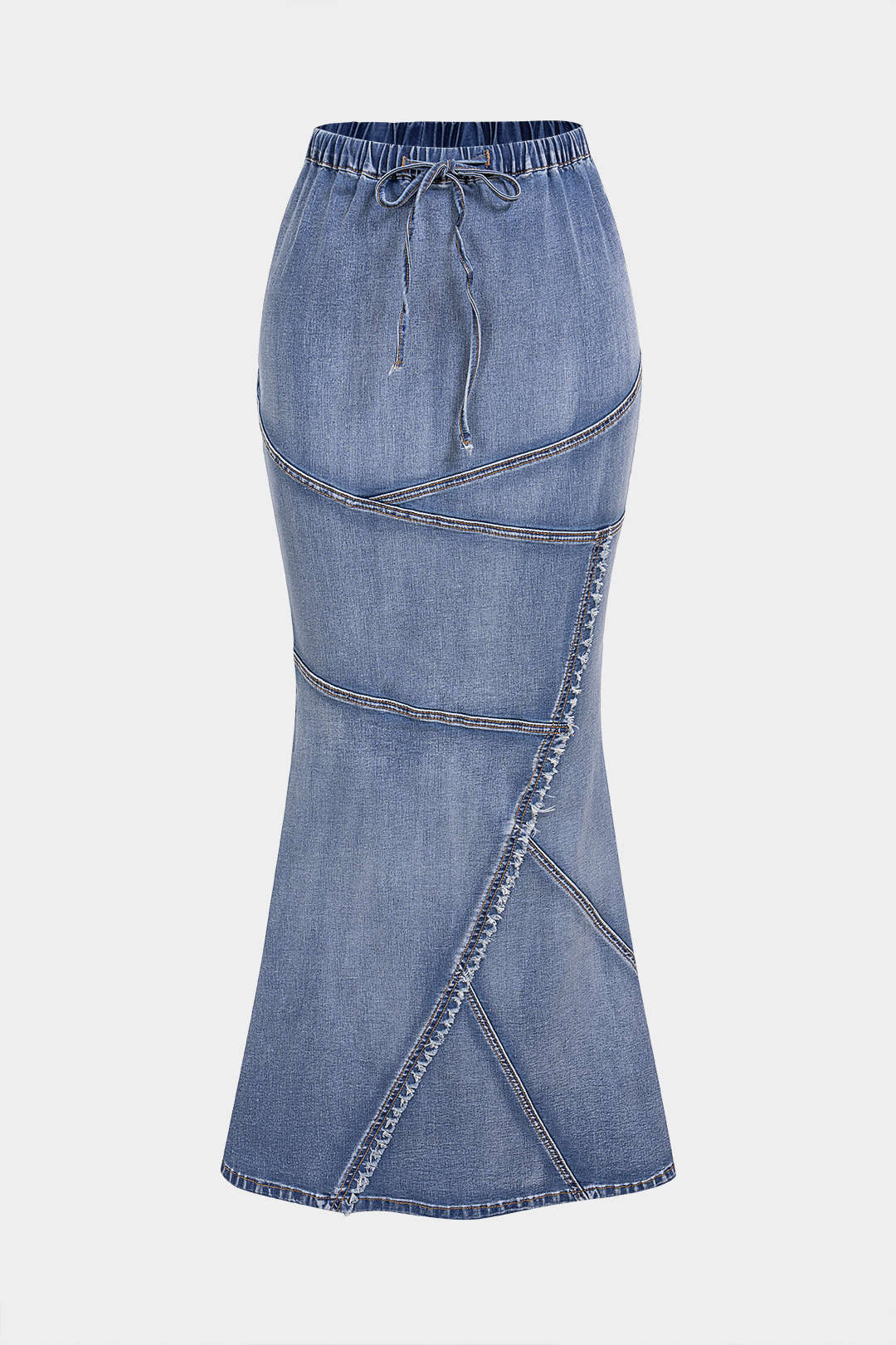 Denim asymmetrische rok met trekkoord en zeemeerminmodel