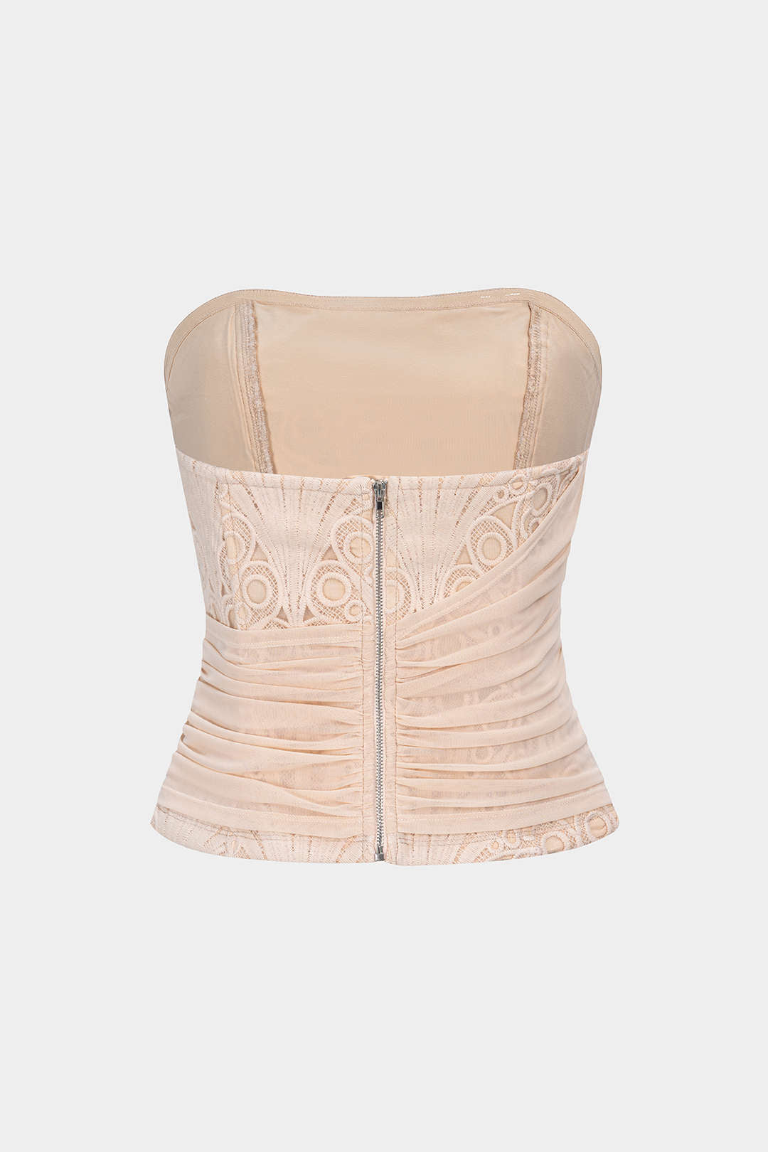 Mesh patchwork strapless top met kant en rits