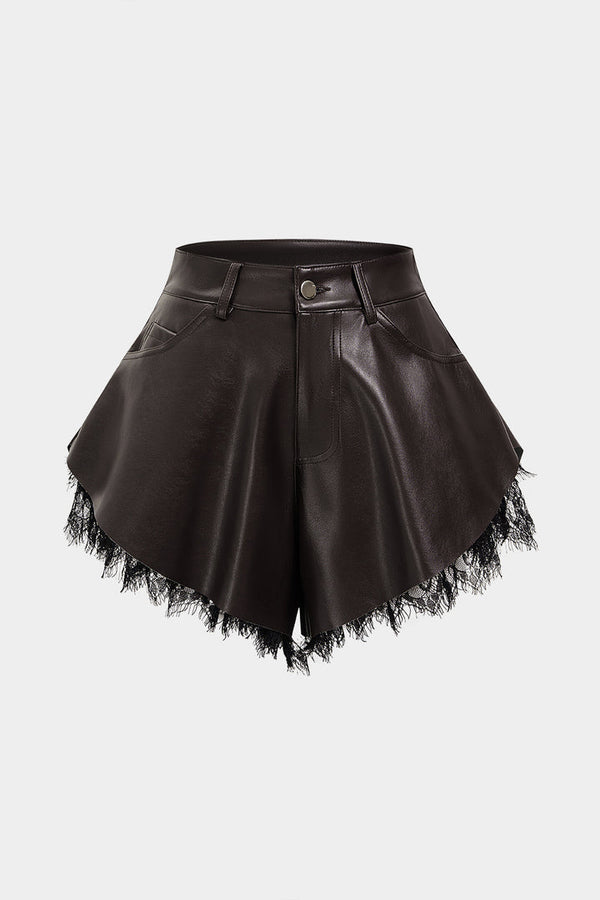 Leren Short met Wijde Pijpen en Kant