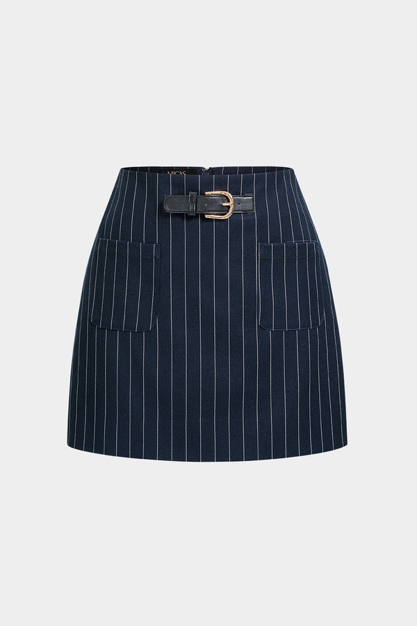 Gestreepte metallic minirok met riem