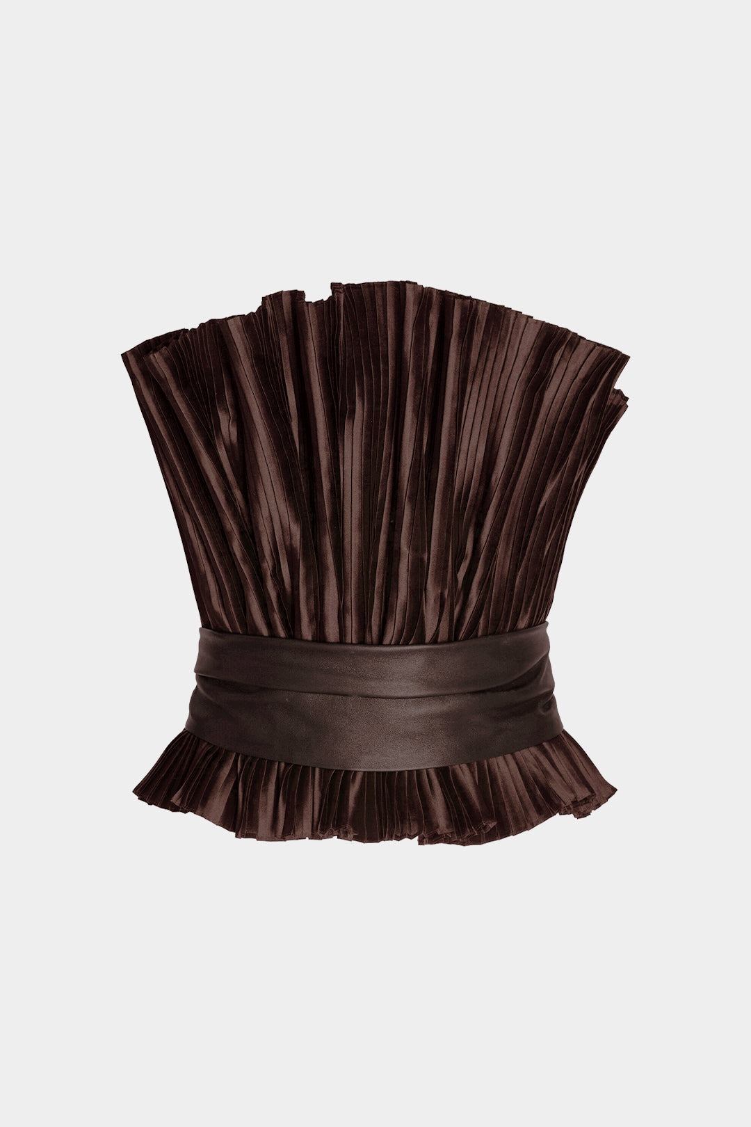 Leren-look patchwork strapless top met riem en ruches