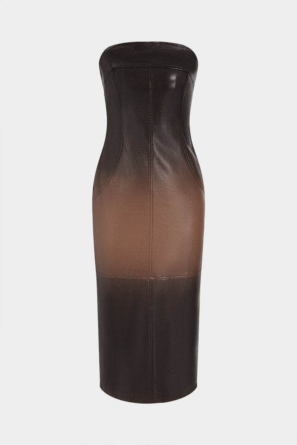 Strapless midi-jurk van imitatieleer
