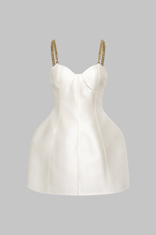 Satijnen metallic minijurk met kettingdetail